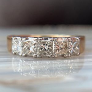 Two Tone Princess Cut White Sapphire Half Eternity Wedding Band Ring (1.95 CT. TW.)