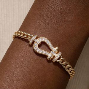 Golden Horseshoe Round Cut White Sapphire Tennis Bracelet For Women