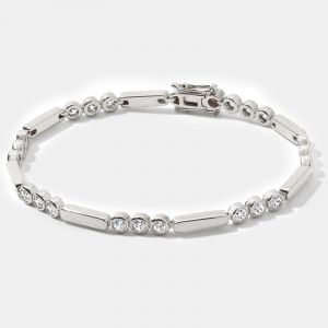 Bezel Round Cut White Sapphire Tennis Bracelet For Women