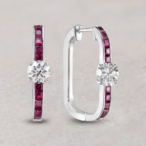 Classic Ruby & White Sapphire Round & Princess Cut Hoop Earrings For Women