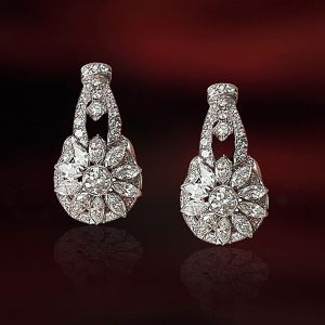 Halo White Sapphire Round & Marquise Cut Art Deco Drop Earrings For Women