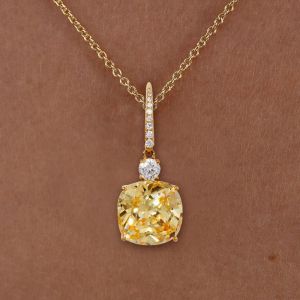 Golden Cushion Cut Yellow Sapphire Pendant Necklace For Women