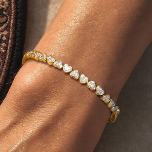 Golden Bezel Heart Cut White Sapphire Tennis Bracelet For Women