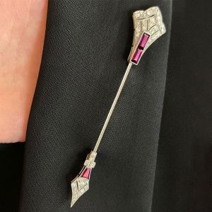 Unique Ruby & White Sapphire Baguette & Round Cut Arrow Design Brooch Pin