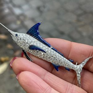 Swordfish Pave Setting Round Cut White Sapphire Brooch Pin