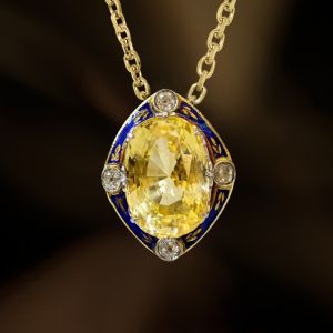 Golden Cushion Cut Yellow Sapphire Vintage Pendant Necklace For Women
