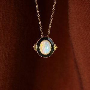 Golden Bezel Oval Cut White Opal Vintage Pendant Necklace For Women