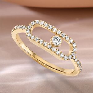 Golden Movable Round Cut White Sapphire Half Eternity Wedding Band Ring