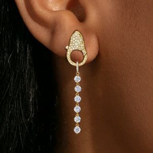 Golden Round Cut White Sapphire Lock Drop Earrings For Women