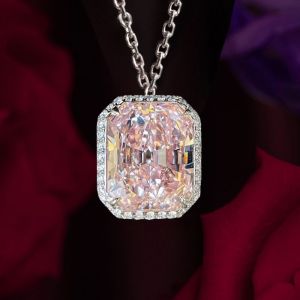 Halo Radiant Cut Pink Sapphire Pendant Necklace For Women