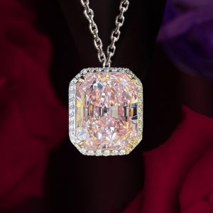 Halo Radiant Cut Pink Sapphire Pendant Necklace For Women