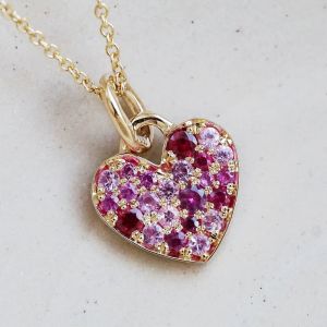Golden Heart Shape Round Cut Ruby & Pink Sapphire Pendant Necklace
