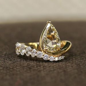 Golden Pear & Oval Cut Yellow & White Sapphire Engagement Ring