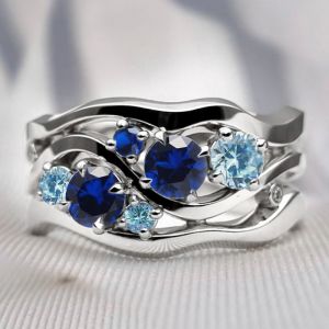 Fancy Round Cut Blue & Aquamarine Sapphire Wedding Band For Women