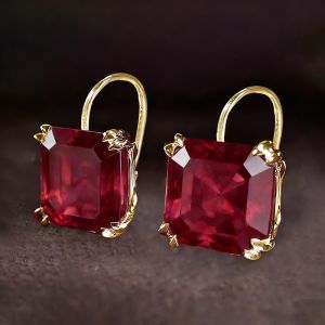 Golden Solitaire Asscher Cut Garnet Sapphire Drop Earrings For Women
