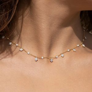 Golden Alternating Round Cut White Sapphire Tennis Necklace