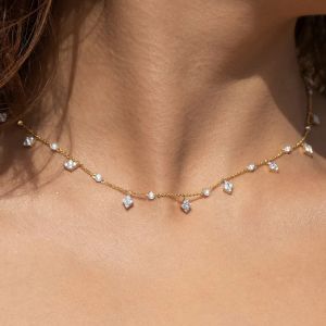 Golden Alternating Round Cut White Sapphire Tennis Necklace