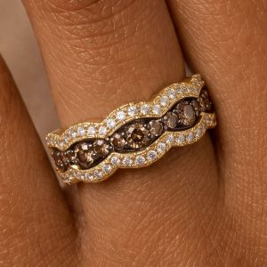 Two Tone Round Cut Brown & White Sapphire Half Eternity Wedding Band Ring