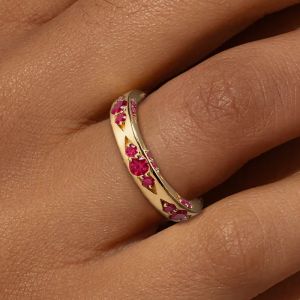 Golden Round Cut Ruby Sapphire Eternity Wedding Band Ring