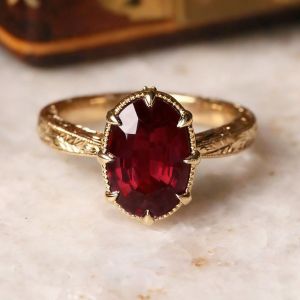 Golden Oval Cut Garnet Sapphire Engagement Ring For Women
