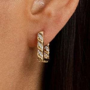 Golden Twist Design Round Cut White Sapphire Hoop Earrings