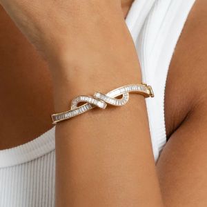 Golden Channel Setting Baguette Cut White Sapphire Bangle Bracelet