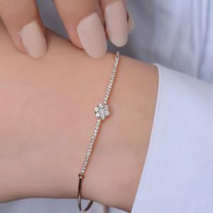 Rose Gold Halo Round Cut White Sapphire Bangle Bracelet