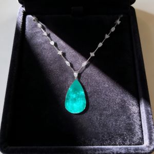 Pear Cut Emerald & White Sapphire Pendant Necklace