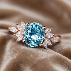 Rose Gold Oval & Marquise Cut Aquamarine & White Sapphire Engagement Ring