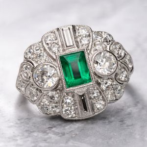 Bezel Emerald Cut Emerald & White Sapphire Engagement Ring