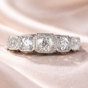 Five Stone Round Cut White Sapphire Wedding Band Ring