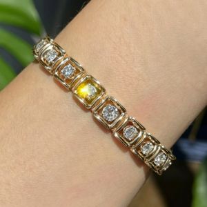 Golden Round Cut White Sapphire Tennis Bracelet