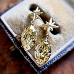 Golden Star Marquise Cut Yellow Sapphire Drop Earrings