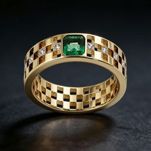 Checkerboard Asscher & Princess Cut Emerald & White Sapphire Engagement Ring