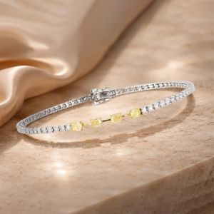 Two Tone Cushion & Round Cut Yellow & White Sapphire Tennis Bracelet