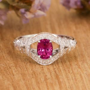 Fashion Oval Cut Ruby & White Sapphire Engagement Ring For Women