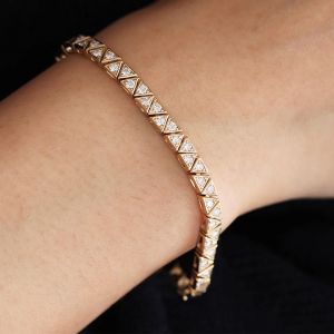 Golden Triangle Link Round Cut White Sapphire Tennis Bracelet
