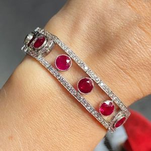 Halo Round Cut Ruby & White Sapphire Tennis Bracelet