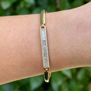 Golden Halo Baguette & Round Cut White Sapphire Bangle Bracelet