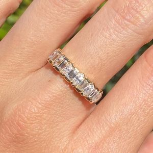 Alternating Created Marquise & Baguette Cut White Sapphire Half Eternity Wedding Band