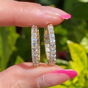Golden Asscher Cut White Sapphire Hoop Earrings