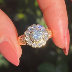 Golden Halo Round Cut White Sapphire Engagement Ring