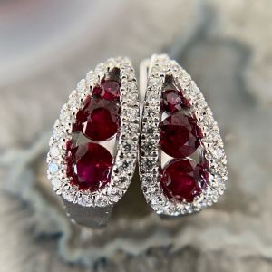 Halo Round Cut Ruby & White Sapphire Hoop Earrings