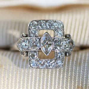 Halo Marquise & Round Cut White Sapphire Engagement Ring