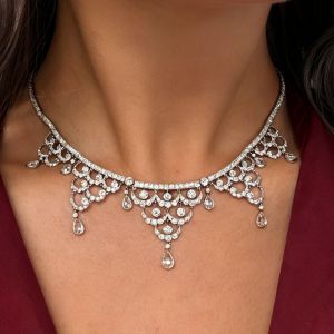 Tassel Pear & Round Cut White Sapphire Pendant Necklace