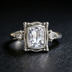 Bezel Cushion & Round Cut White Sapphire Engagement Ring