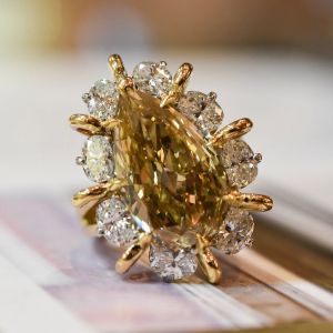 Split Shank Halo Pear & Oval Cut Champagne & White Sapphire Engagement Ring