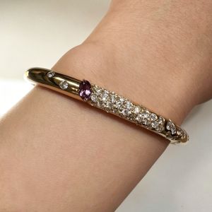 Pave Setting Oval & Round Cut Amethyst & White Sapphire Bangle Bracelet