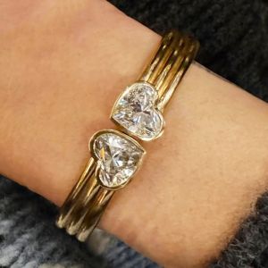Golden Bezel Heart Cut White Sapphire Bangle Bracelet