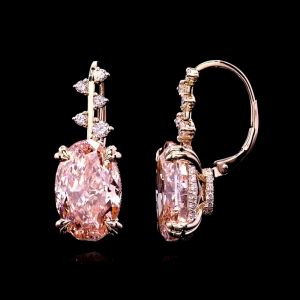 Rose Gold Hidden Halo Oval & Round Cut Pink & White Sapphire Drop Earrings